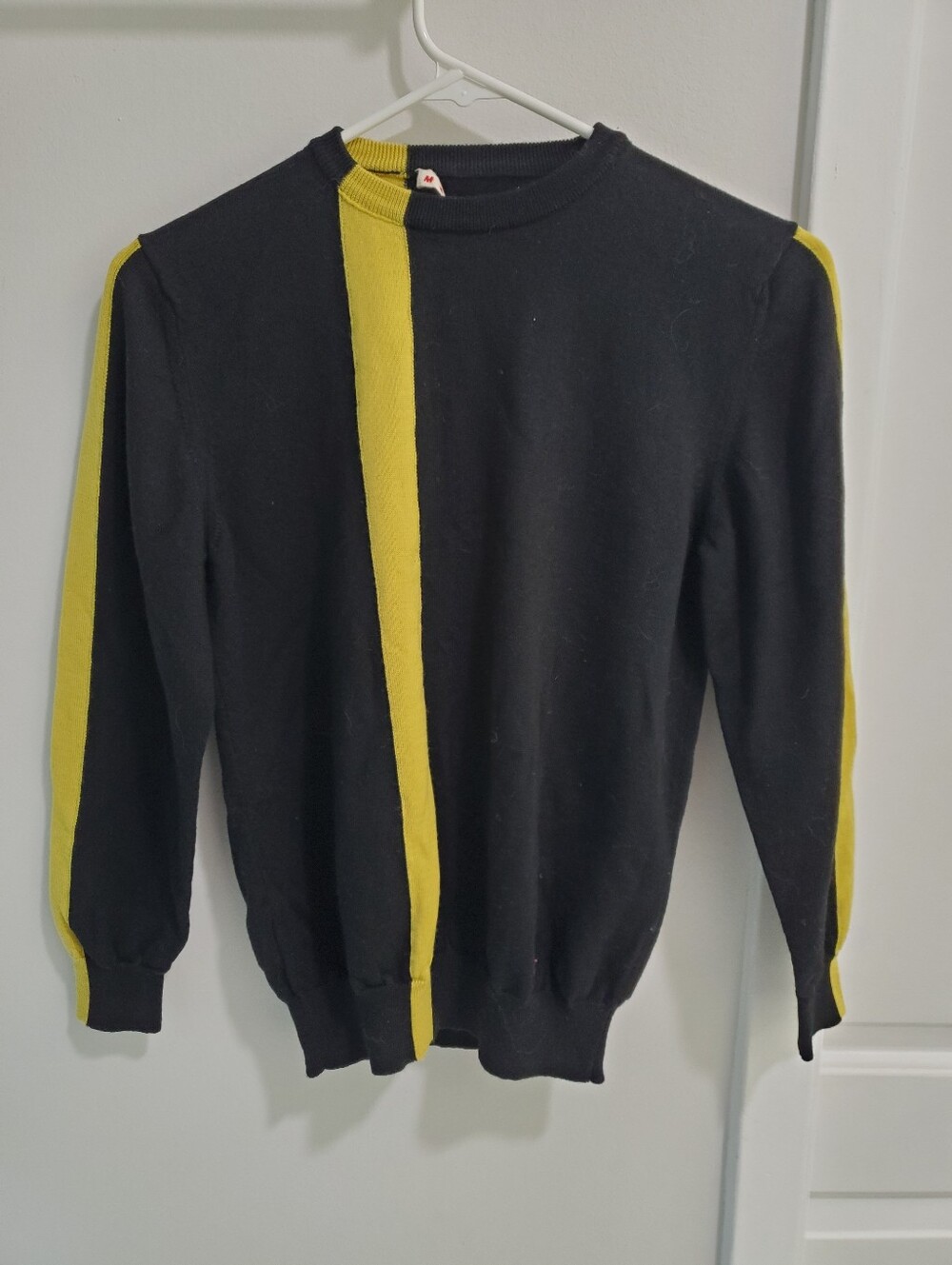 Marni Black Crewneck Sweater with Yellow Stripe